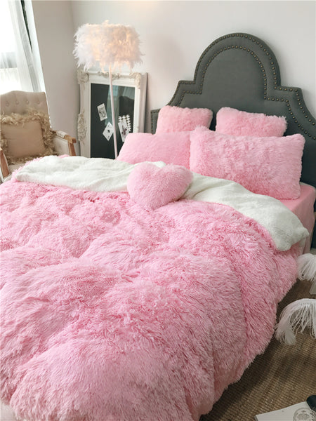 Therapeutic Fluffy Lambswool Quilt Cover Only or with Pillowcases - Pink