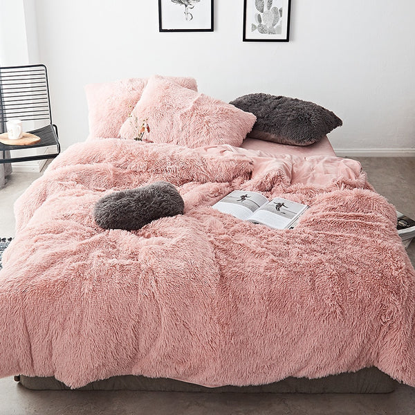 Therapeutic Fluffy Velvet Fleece Quilt Cover Set - Rose Gold