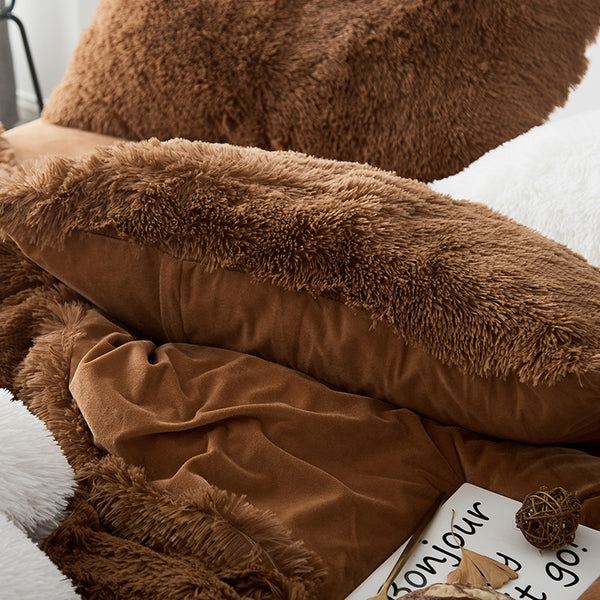 Therapeutic Fluffy Velvet Fleece Quilt Cover and Pillowcases - Brown