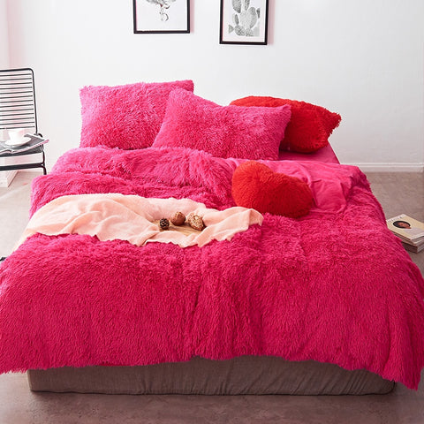 Therapeutic Fluffy Velvet Fleece Quilt Cover Set - Hot Pink