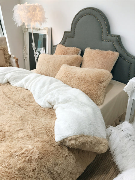 Therapeutic Fluffy Lambswool Quilt Cover Set - Khaki