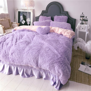 Therapeutic Fluffy Lambswool Quilt Cover Set - Light Purple