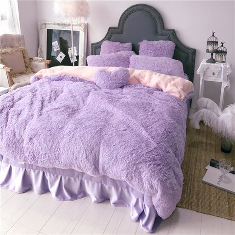Therapeutic Fluffy Lambswool Quilt Cover Only or with Pillowcases - Light Purple