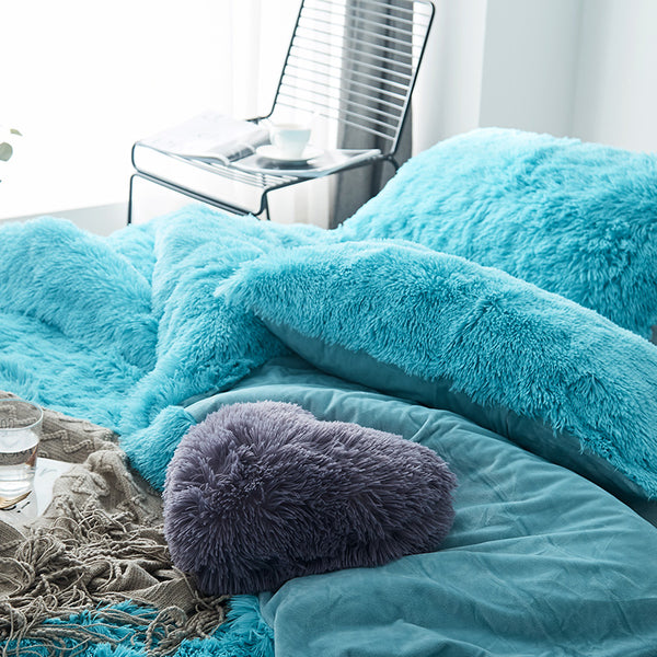 Therapeutic Fluffy Velvet Fleece Quilt Cover Set - Turquoise