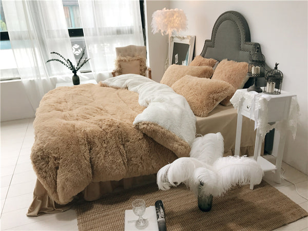 Therapeutic Fluffy Lambswool Quilt Cover Set - Khaki