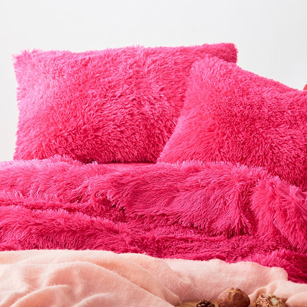 Therapeutic Fluffy Velvet Fleece Quilt Cover Set - Hot Pink