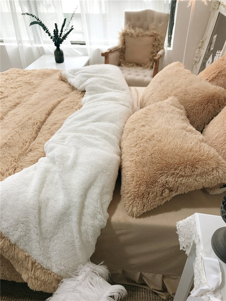 Therapeutic Fluffy Lambswool Quilt Cover Set - Khaki