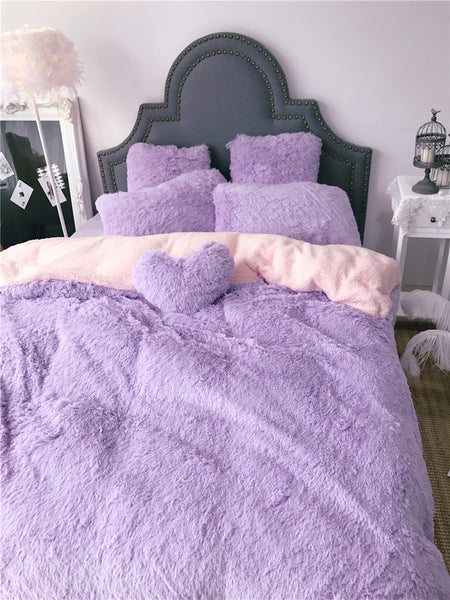 Therapeutic Fluffy Lambswool Quilt Cover Only or with Pillowcases - Light Purple