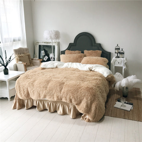 Therapeutic Fluffy Lambswool Quilt Cover Only or with Pillowcases - Khaki