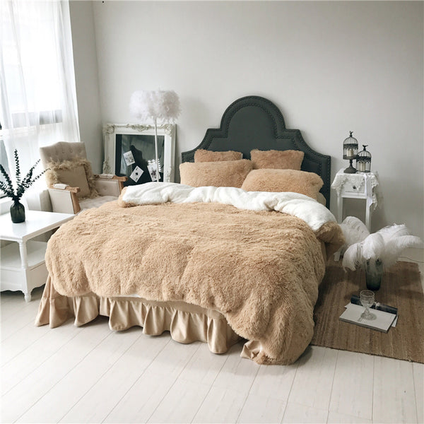 Therapeutic Fluffy Lambswool Quilt Cover Set - Khaki
