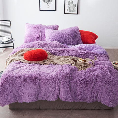 Therapeutic Fluffy Velvet Fleece Quilt Cover Set - Purple