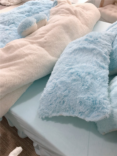 Therapeutic Fluffy Lambswool Quilt Cover set  - Soft Blue