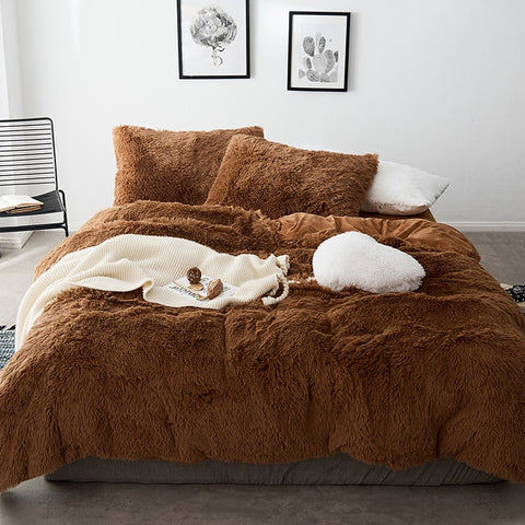Therapeutic Fluffy Velvet Fleece Quilt Cover Set - Chocolate
