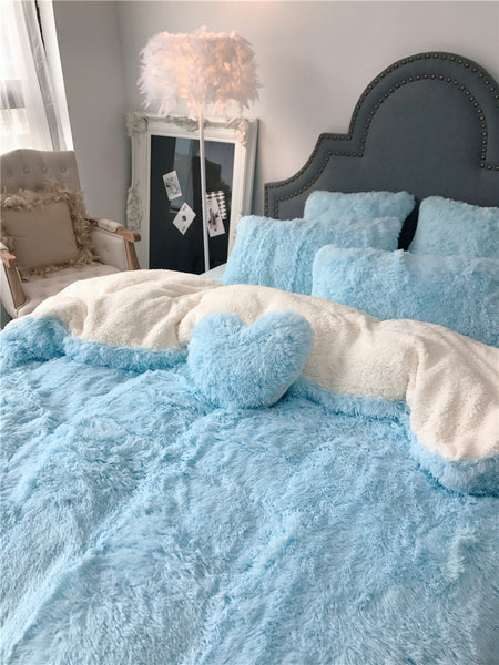 Therapeutic Fluffy Lambswool Quilt Cover Set - Blue