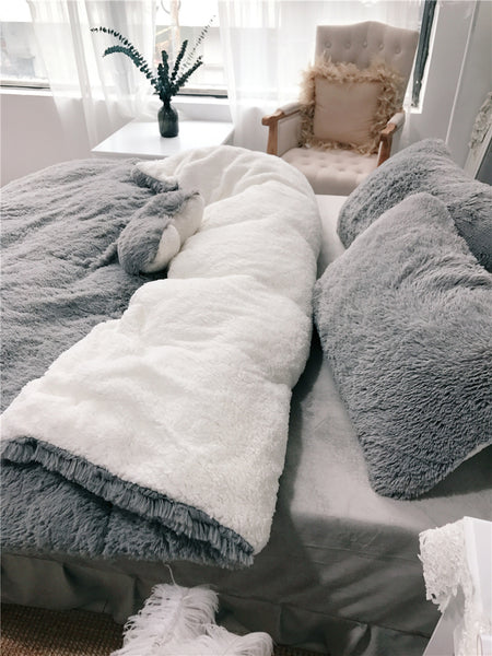 Therapeutic Fluffy Lambswool Quilt Cover and Pillowcases - Grey