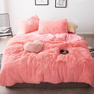 Therapeutic Fluffy Velvet Fleece Quilt Cover Set - Pink Peach