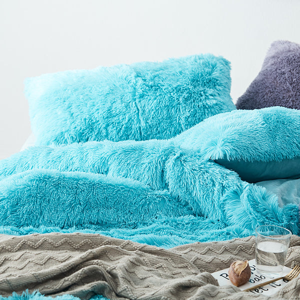 Therapeutic Fluffy Velvet Fleece Quilt Cover Set - Turquoise