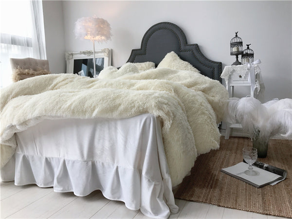 Therapeutic Fluffy Lambswool Quilt Cover Set - Cream