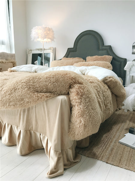 Therapeutic Fluffy Lambswool Quilt Cover Set - Khaki