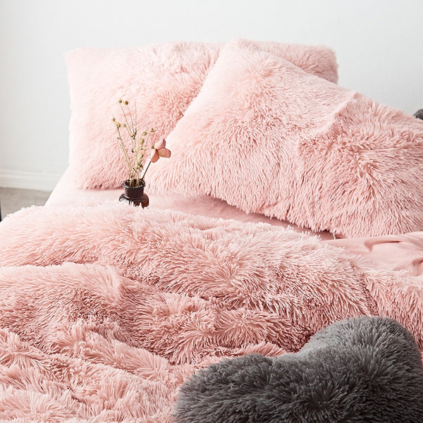 Therapeutic Fluffy Velvet Fleece Quilt Cover and Pillowcases - Rose Gold