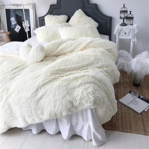 Therapeutic Fluffy Lambswool Quilt Cover Only or with Pillowcases - Cream