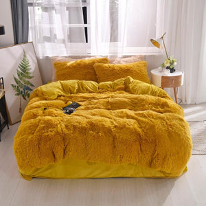 Therapeutic Fluffy Velvet Fleece Quilt Cover Set - Yellow Gold
