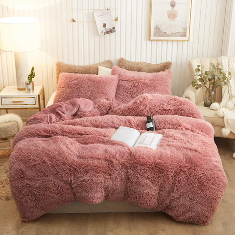 Therapeutic Fluffy Velvet Fleece Quilt Cover and Pillowcases Set - Dust Pink
