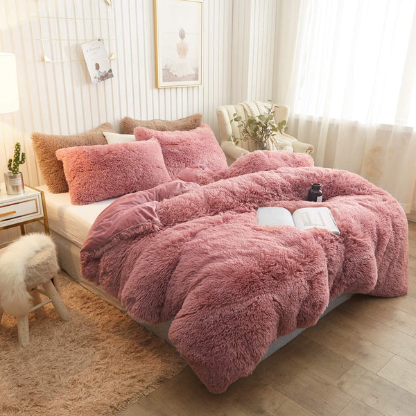 Therapeutic Fluffy Velvet Fleece Quilt Cover and Pillowcases Set - Dust Pink