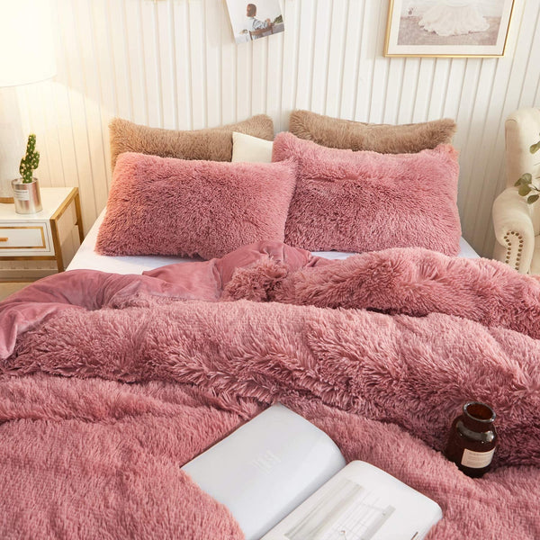 Therapeutic Fluffy Velvet Fleece Quilt Cover and Pillowcases Set - Dust Pink