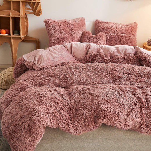 Therapeutic Fluffy Velvet Fleece Quilt Cover and Pillowcases Set - Dust Pink