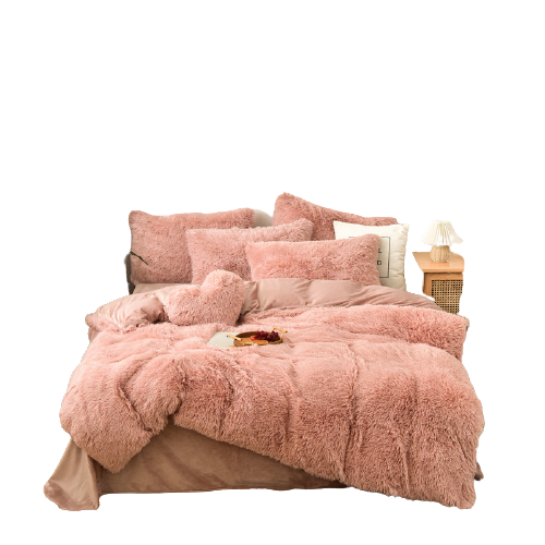 Therapeutic Fluffy Faux Mink & Velvet Fleece Quilt Cover Set - Rose Gold