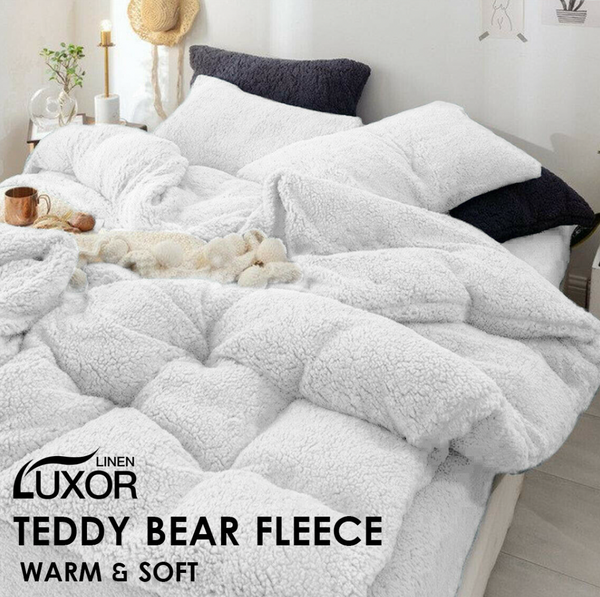 Therapeutic Teddy Bear Fleece Quilt Cover - Off white