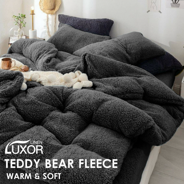 Therapeutic Teddy Bear Fleece Quilt Cover - Charcoal