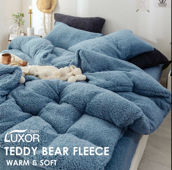 Therapeutic Teddy Bear Fleece Quilt Cover - Blue