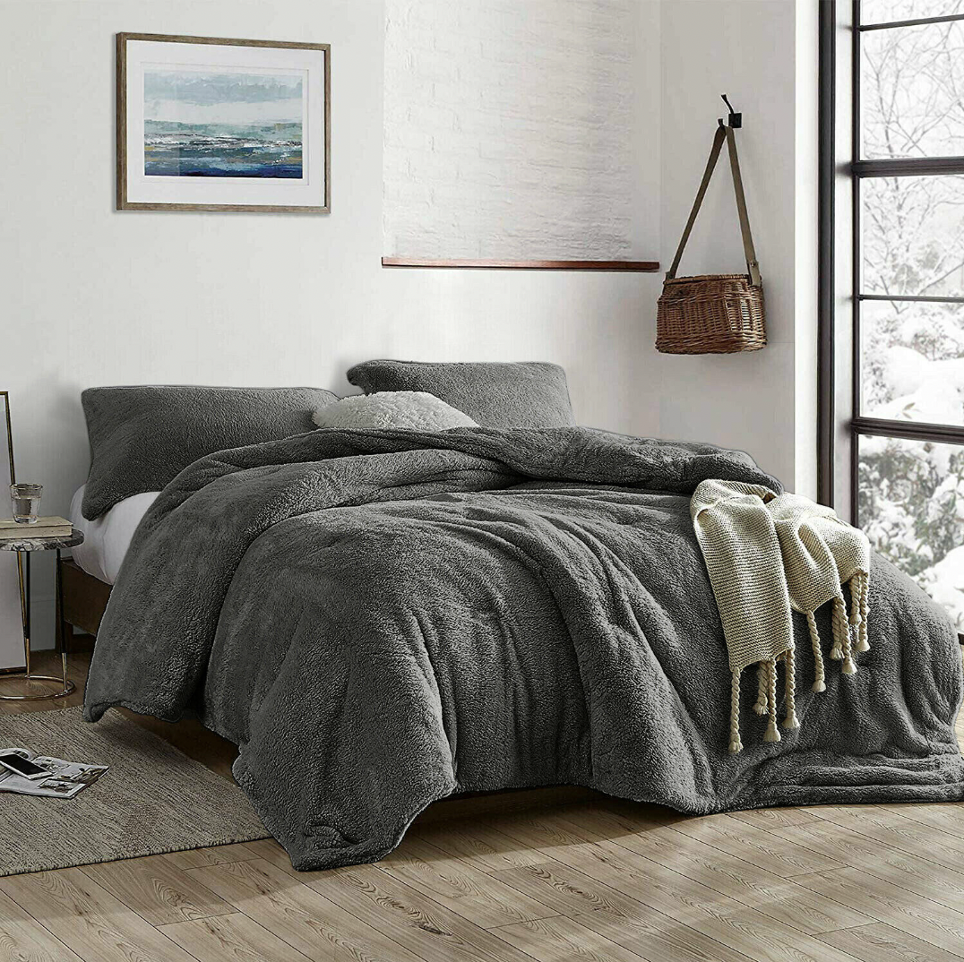 Therapeutic Teddy Fleece Quilt Cover Set - Charcoal