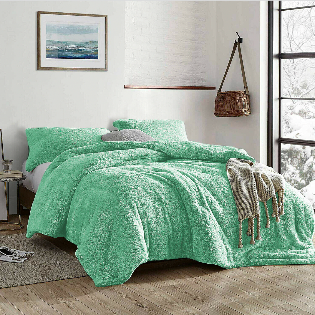 Therapeutic Teddy Fleece Quilt Cover Set - Aqua