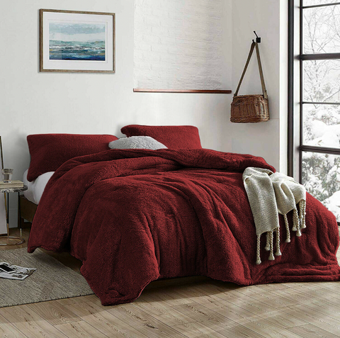 Therapeutic Teddy Fleece Quilt Cover Set - Burgundy