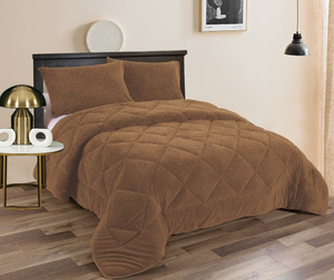 Therapeutic Teddy Fleece 3pc Comforter Set - Camel