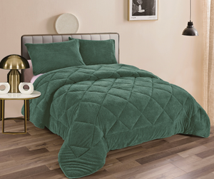 Therapeutic Teddy Fleece 3pc Comforter Set - Alpine Green