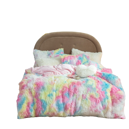 Therapeutic Fluffy Faux Mink & Velvet Fleece Quilt Cover Set - Rainbow Vivid