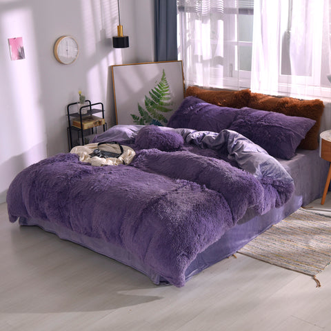 Therapeutic Fluffy Velvet Fleece Quilt Cover and Pillowcases - Misty Purple