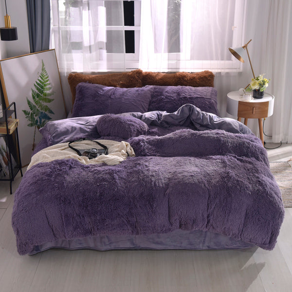 Therapeutic Fluffy Velvet Fleece Quilt Cover and Pillowcases - Misty Purple