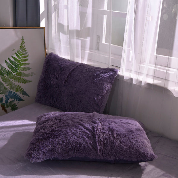 Therapeutic Fluffy Velvet Fleece Quilt Cover and Pillowcases - Misty Purple