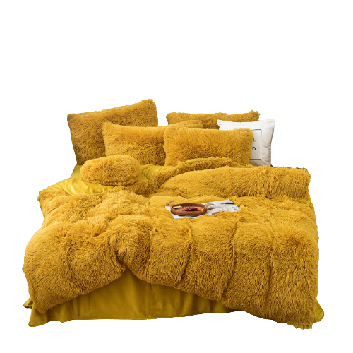 Therapeutic Fluffy Faux Mink & Velvet Fleece Quilt Cover Set - Yellow Gold