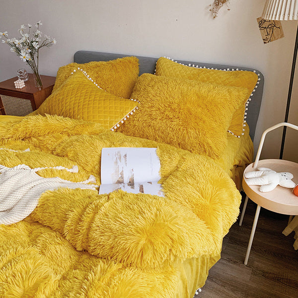 Therapeutic Fluffy Faux Mink & Velvet Fleece Quilt Cover Set  - Soft Yellow