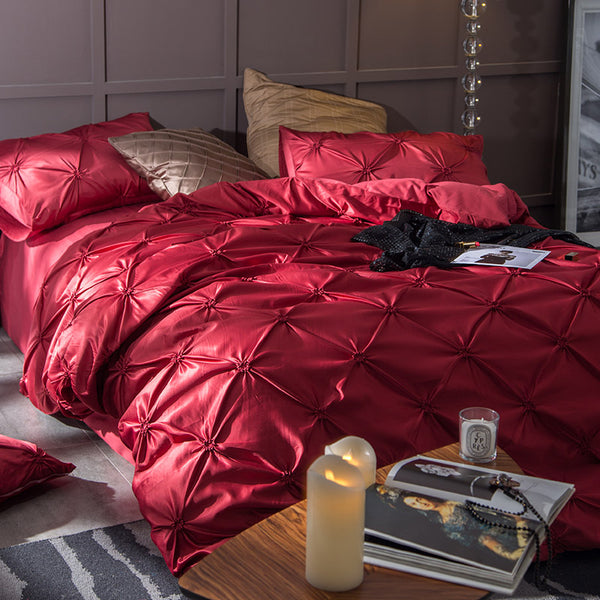 Washed Silk Bedding Set 4pcs - Red