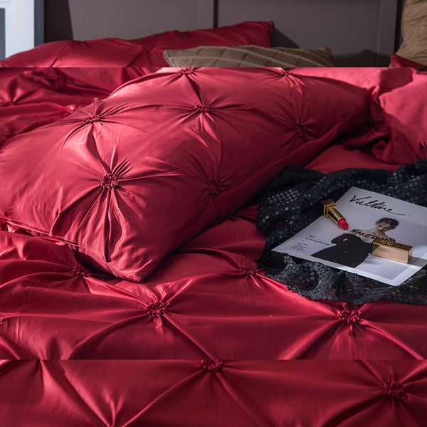 Washed Silk Bedding Set 4pcs - Red
