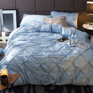 Washed Silk Bedding Set 4pcs - Soft Blue