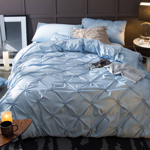 Washed Silk Bedding Set 4pcs - Soft Blue