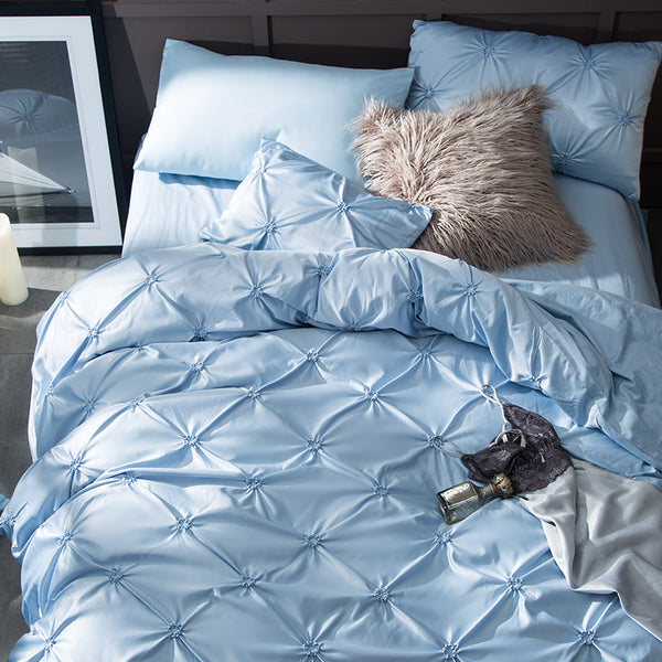 Washed Silk Bedding Set 4pcs - Soft Blue